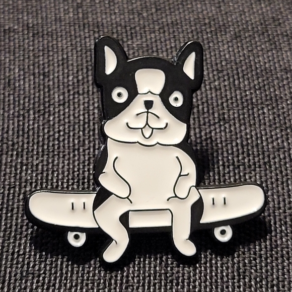 French Bulldog Sitting On A Skateboard Enamel Pin - Picture 2 of 8